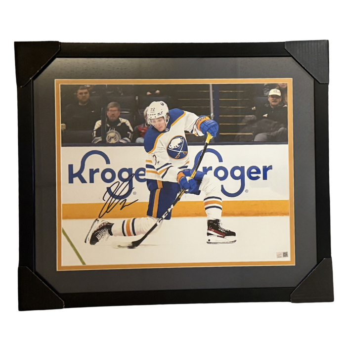 Tage Thompson Signed Slapshot in White Jersey 16x20 Photo Professionally Framed