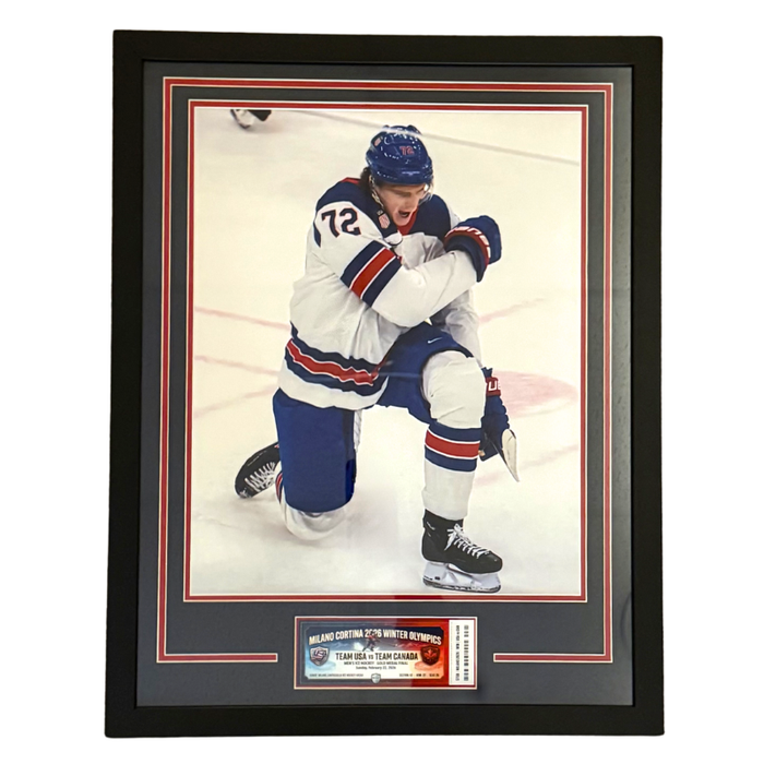 Tage Thompson Unsigned 2026 USA Olympics Goal Celebration 16x20 Photo with Replica Ticket Professionally Framed