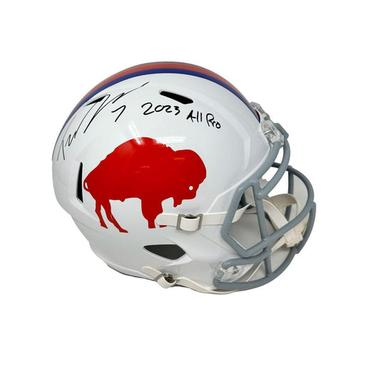 Taron Johnson Signed Buffalo Bills Full Size Standing Buffalo Speed Replica Helmet with 2023 All Pro Signed Full Size Helmets TSE Buffalo 