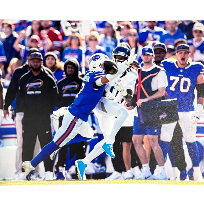 Taron Johnson Unsigned Blocking Ball vs. Titans 8x10 Photo