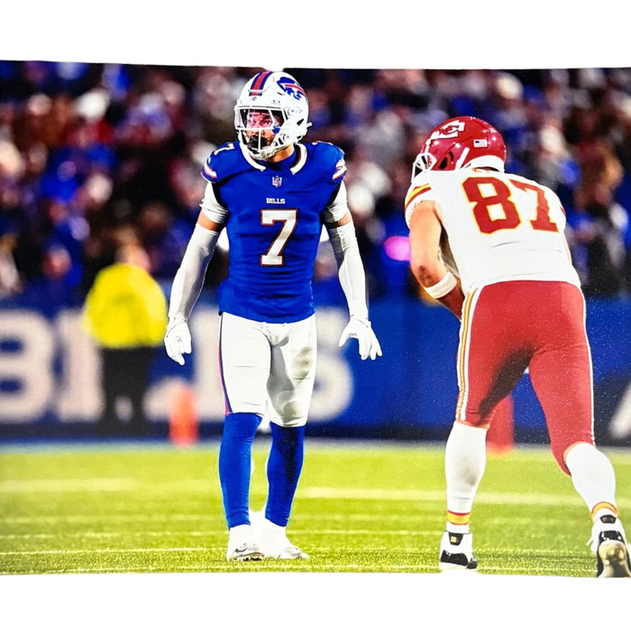 Taron Johnson Unsigned Covering Kelce 8x10 Photo