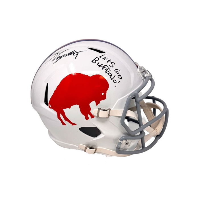 Taylor Rapp Signed Buffalo Bills Full Size Standing Buffalo Speed Replica Helmet with Let's Go Buffalo