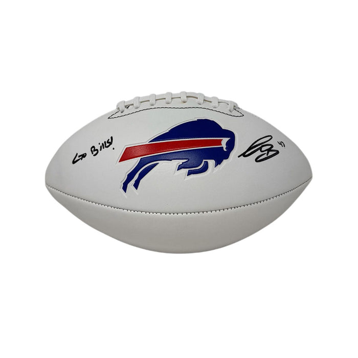 Terrel Bernard Signed Buffalo Bills White Logo Football with Go Bills