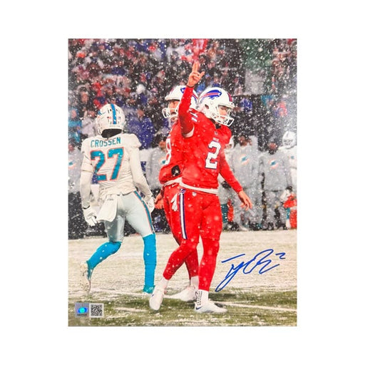 Tyler Bass Signed Hand Up in All Red Vs. Miami 8x10 Photo Signed Photos TSE Buffalo 