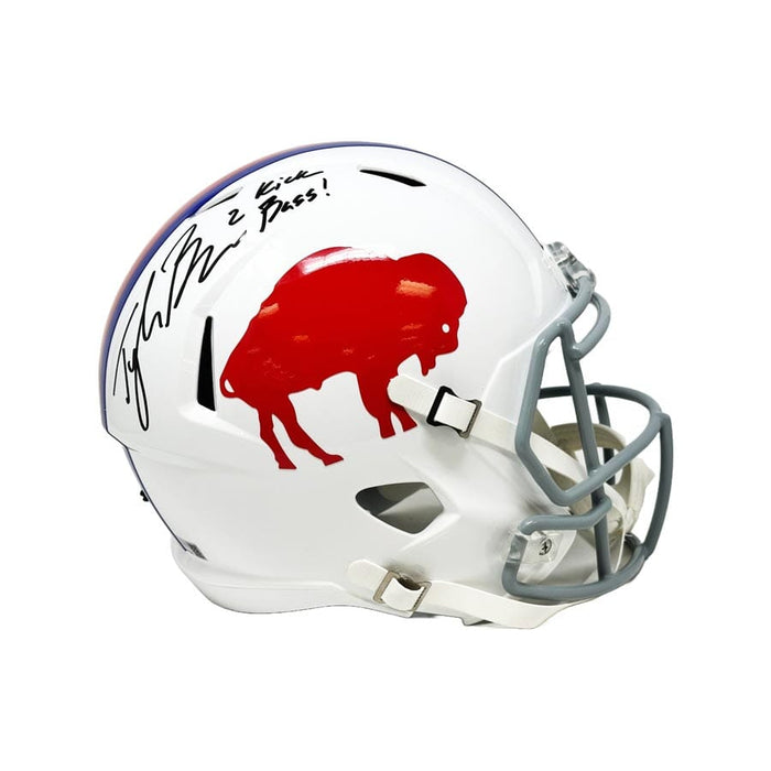 Tyler Bass Signed Buffalo Bills Full Size Standing Buffalo Speed Replica Helmet with Kick Bass Signed Full Size Helmets TSE Buffalo 