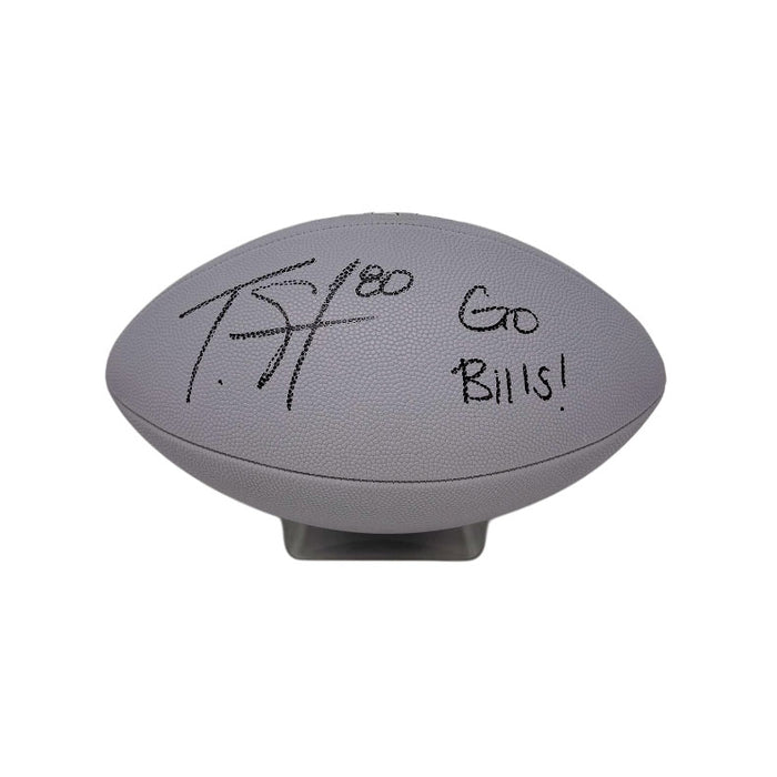 Tyrell Shavers Signed Grey Wilson Replica Football with Go Bills.