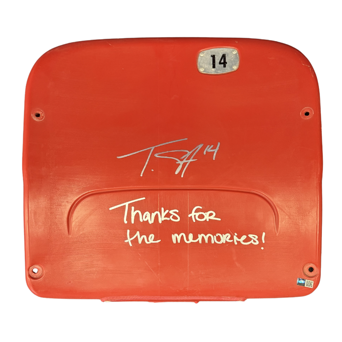 Tyrell Shavers Autographed Authentic Highmark Stadium Red Seatback with "Thanks for the Memories"