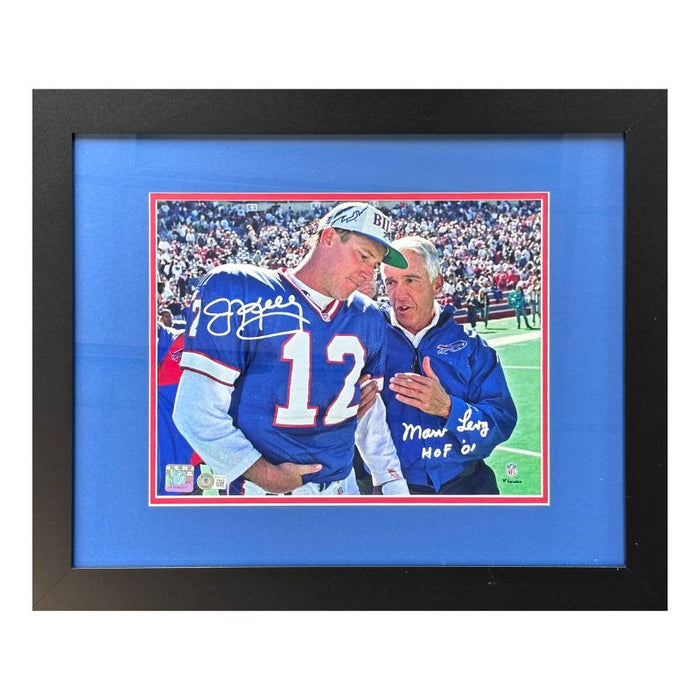 Marv Levy and Jim Kelly Dual Signed Sideline Conversation 11x14 Photo Professionally Framed