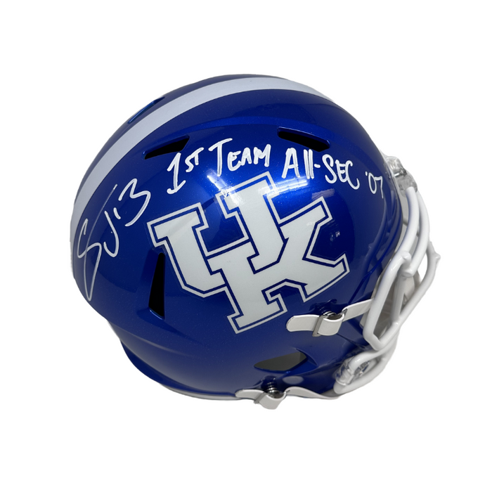 Stevie Johnson Signed University of Kentucky Full Size Speed Replica Helmet with 1st Team All-SEC 07