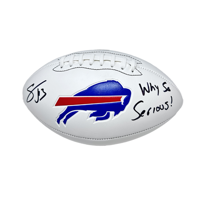 Stevie Johnson Signed Buffalo Bills White Logo Football with Why So Serious