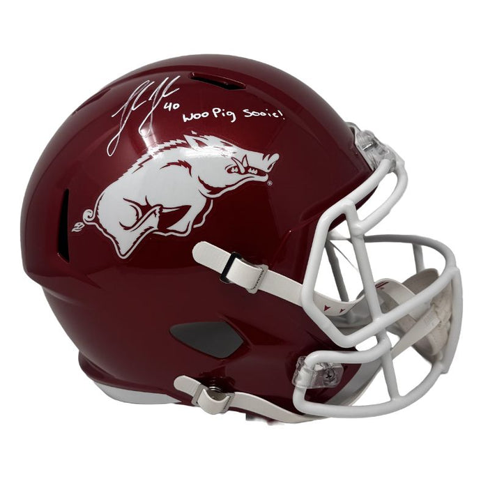 Landon Jackson Signed Arkansas Full Size Speed Replica Helmet with “Woo Pig Sooie”