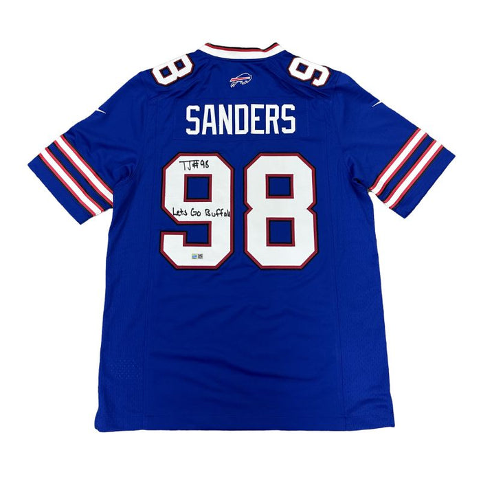 TJ Sanders Signed Buffalo Bills Nike Authentic Blue Stitched Jersey with “Let’s Go Buffalo”