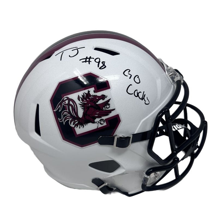 TJ Sanders Signed South Carolina Full Size Speed Replica Helmet with “Go Cocks”