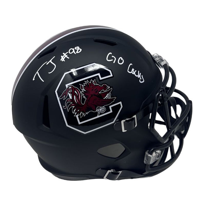 TJ Sanders Signed South Carolina Full Size Black Alternate Speed Replica Helmet with “Go Cocks”