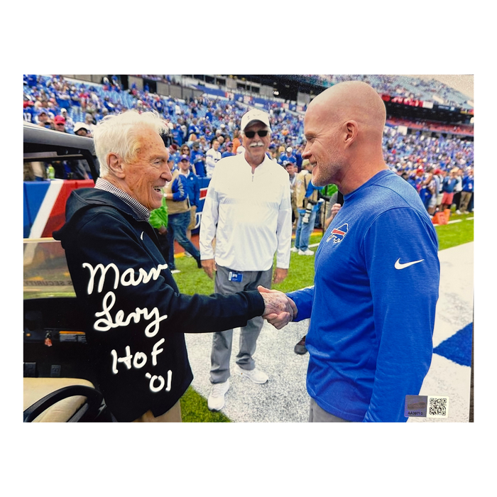 Marv Levy Signed Shaking Hands with Sean McDermott Photo