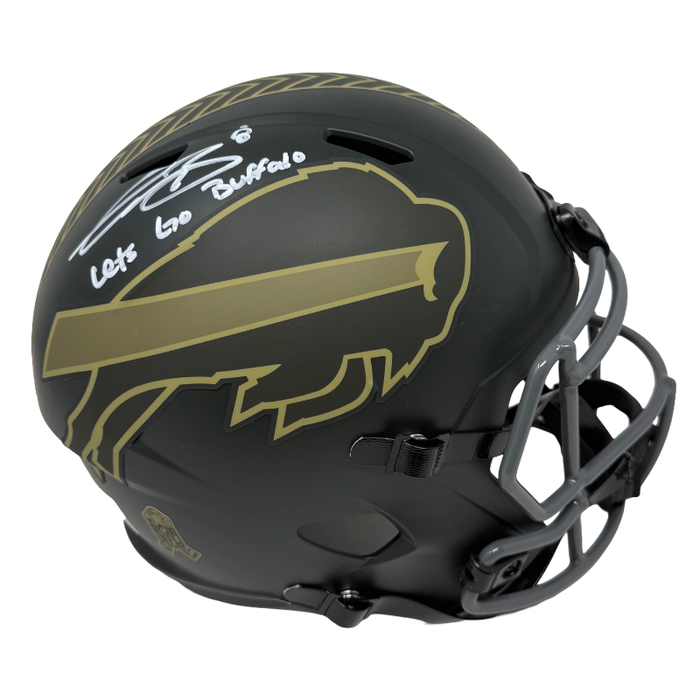 Terrel Bernard Signed Buffalo Bills 2025 Salute to Service Speed Replica Helmet with "Let's Go Buffalo"