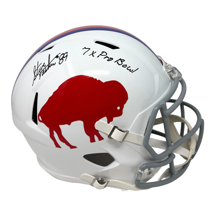 Steve Tasker Signed Buffalo Bills Full Size Standing Buffalo Speed Replica Helmet with 7x Pro Bowl