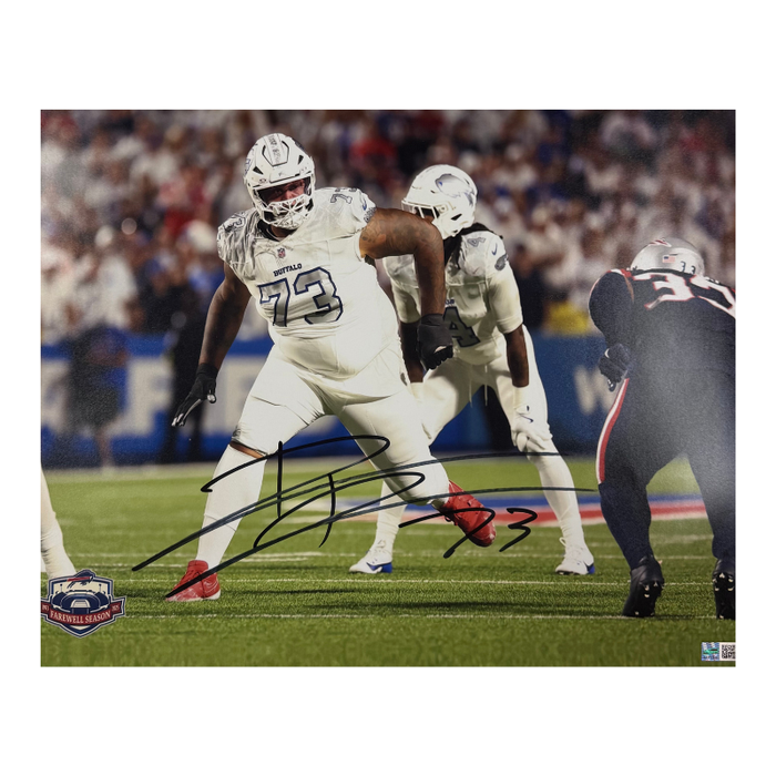 Dion Dawkins Signed Blocking vs Patriots 16x20 Photo