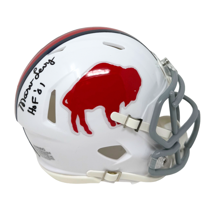 Marv Levy Signed Buffalo Bills Standing Buffalo Speed Mini Helmet with HOF '01