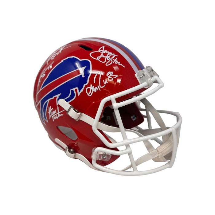 Former and Current Wide Receivers Multi Signed Buffalo Bills Full Size Red Throwback Speed Replica Helmet