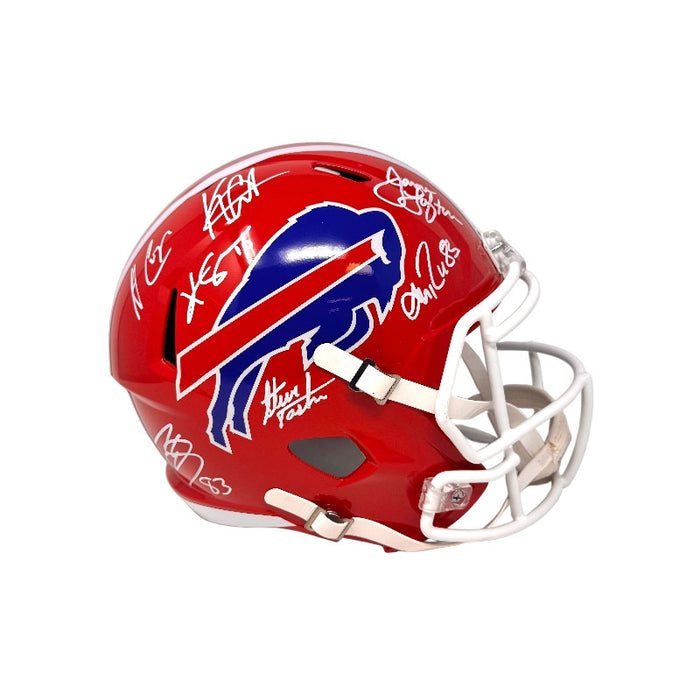 Former and Current Wide Receivers Multi Signed Buffalo Bills Full Size Red Throwback Speed Replica Helmet