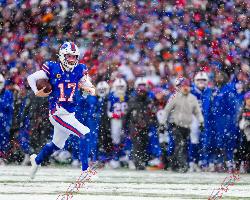PRE-SALE: Josh Allen Signed Snow Run vs Bengals Photo