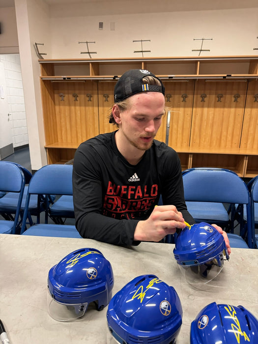 Bowen Byram Signed Buffalo Sabres Blue Mini Helmet