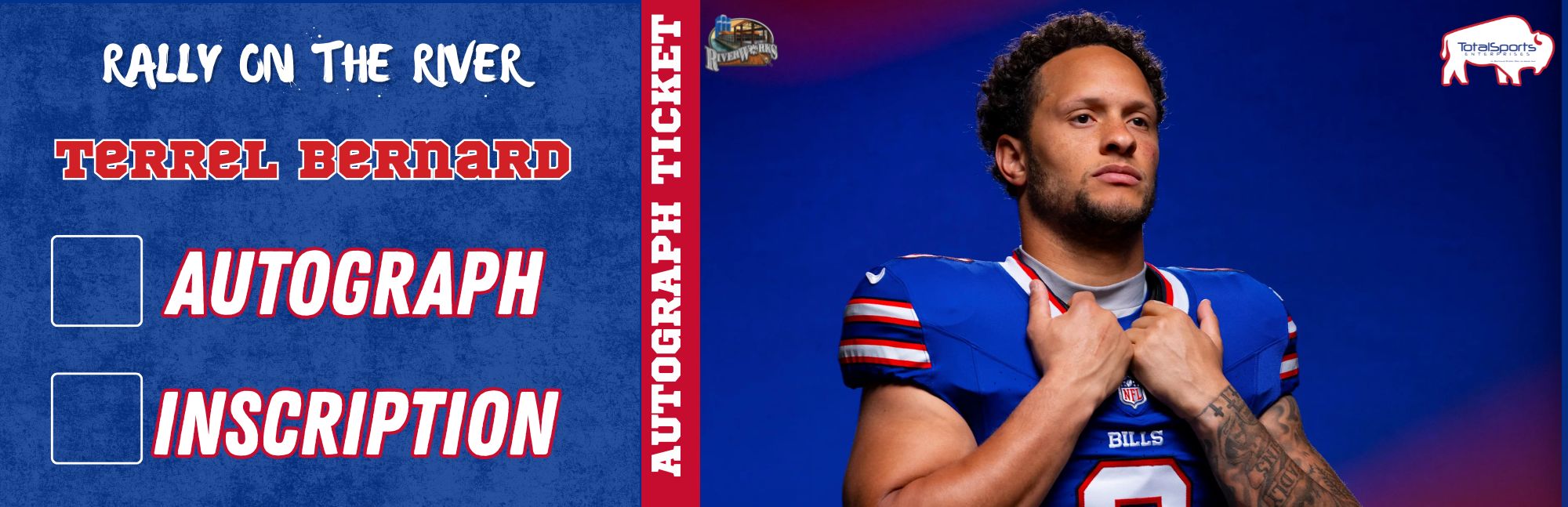 AUTOGRAPH TICKET: Get Your Flat (up to 16x20) or Mini Helmet Signed in Person by Terrel Bernard
