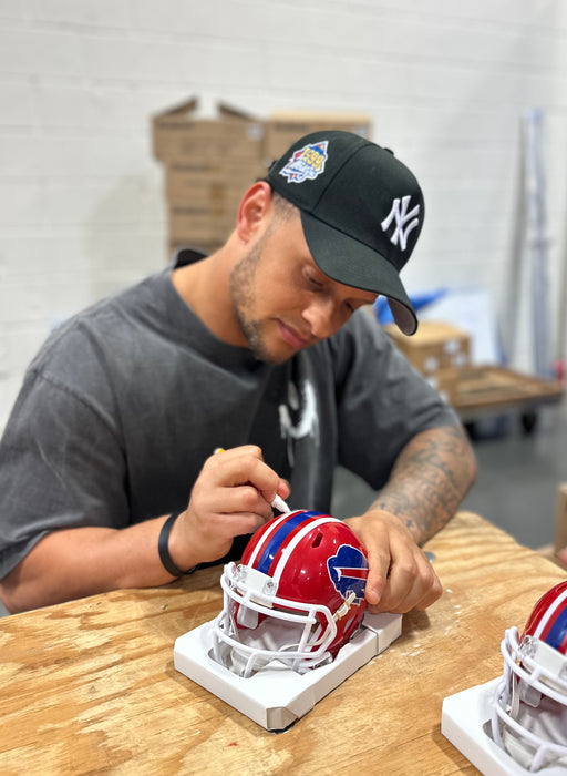 Terrel Bernard Signed Buffalo Bills Red Throwback Speed Mini Helmet