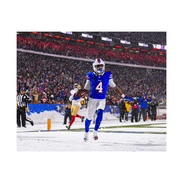 PRE-SALE: James Cook Signed SNOW Photo Vs. 49ers Photo