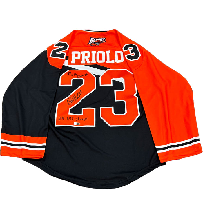 Steve Priolo Signed Buffalo Bandits ProJoy Jersey with 2023 and 2024 NLL Champs Signed Jerseys TSE Buffalo 