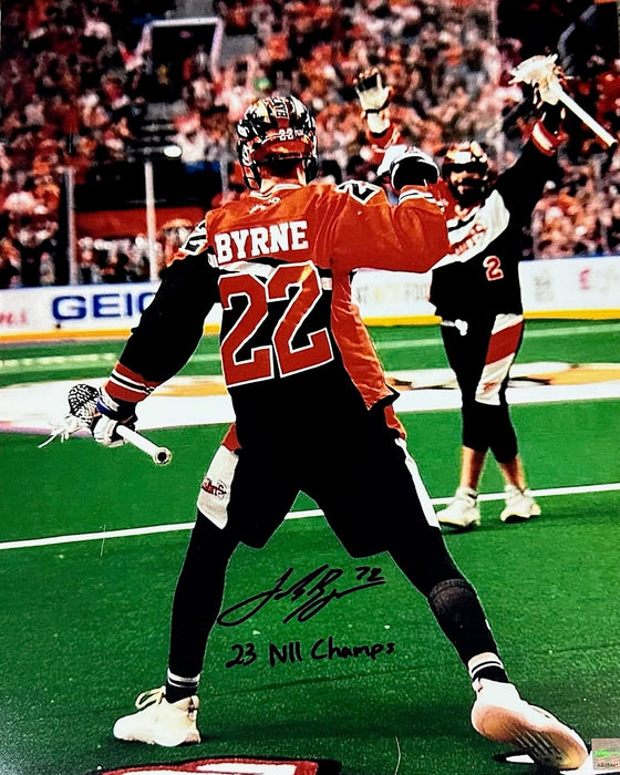 Josh Byrne Signed Celebrating Back View 11x14 Photo with 23 NLL Champs Signed Lacrosse Photo TSE Buffalo 