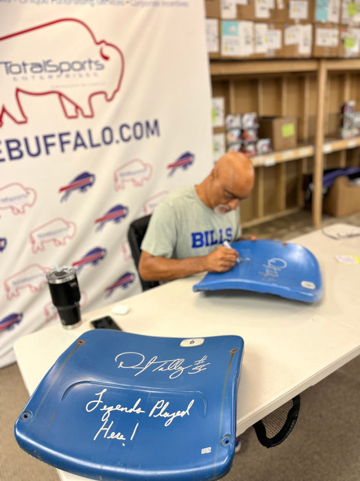 Darryl Talley Autographed Authentic Highmark Stadium Blue Seatback with "Legends Played Here"