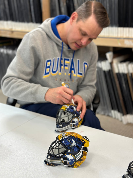 Martin Biron Signed Buffalo Sabres Mini Goalie Mask with "Lets Go Sabres"