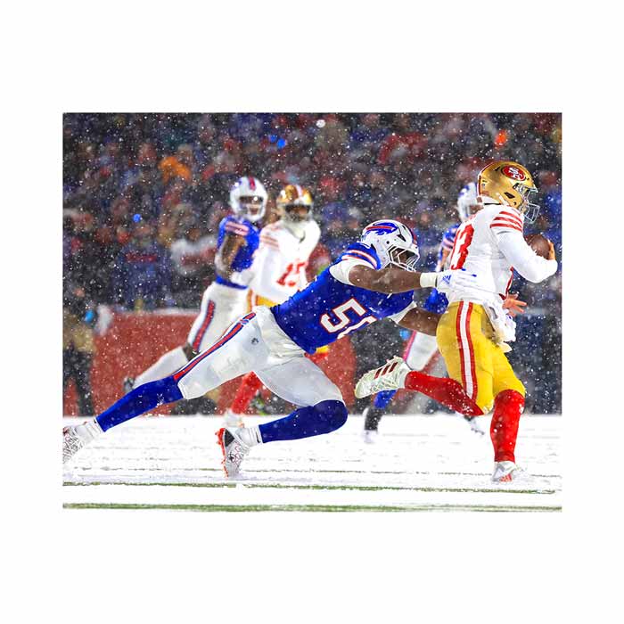 PRE-SALE: Greg Rousseau Signed Tackle Purdy in Snow Photo