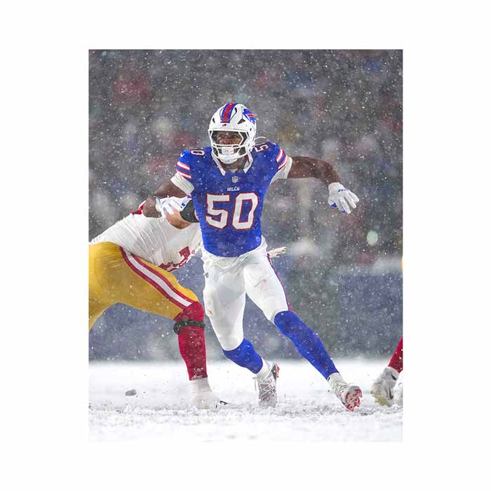 Greg Rousseau SNOW 49ers Running Past Blocker Unsigned Photo