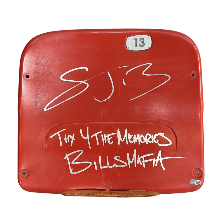 Stevie Johnson Autographed Authentic Highmark Stadium Red Seatback with "Thanks For The Memories Bills Mafia"