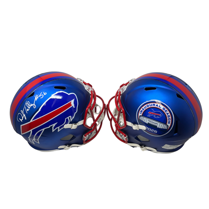 Darryl Talley Signed TSE Exclusive Riddell Inaugural Buffalo Bills Full Size Blue Speed Replica Helmet with "Built By Legends"