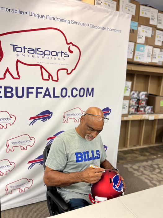 Darryl Talley Signed TSE Exclusive Riddell Inaugural Buffalo Bills Full Size Red Speed Replica Helmet with "Built By Legends"