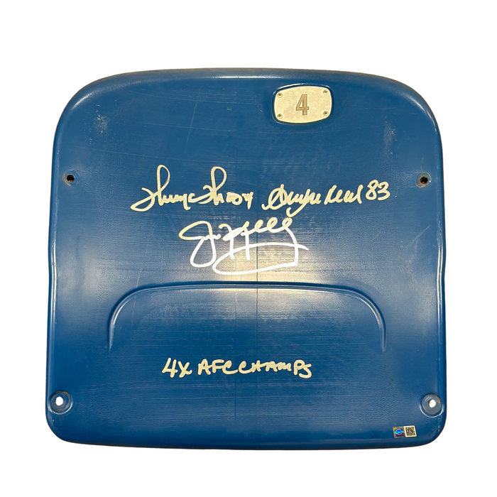 Triplet Autographed Authentic Highmark Stadium Blue Seatback with "4x AFC Champs"