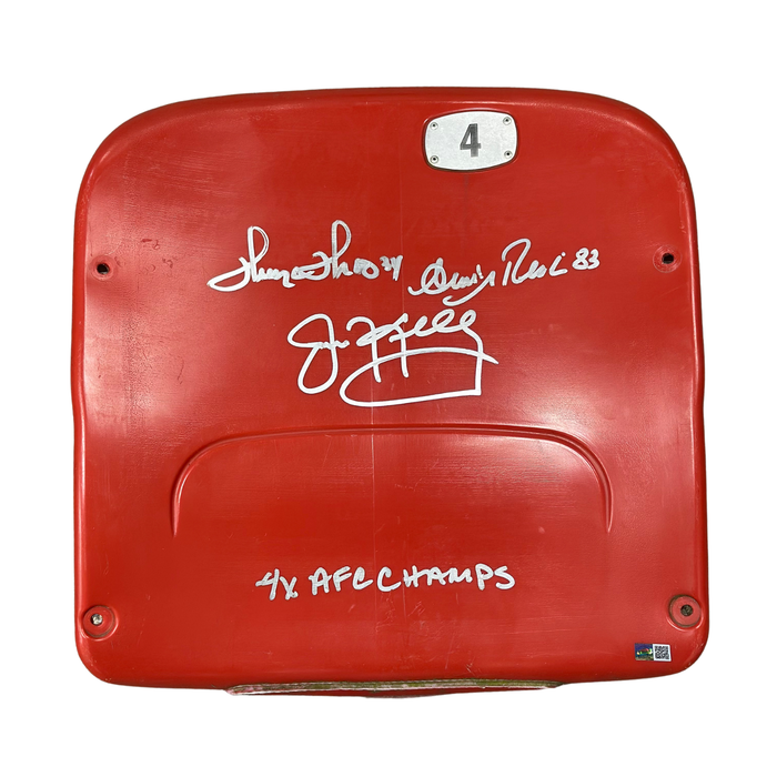 Triplet Autographed Authentic Highmark Stadium Red Seatback with "4x AFC Champs"