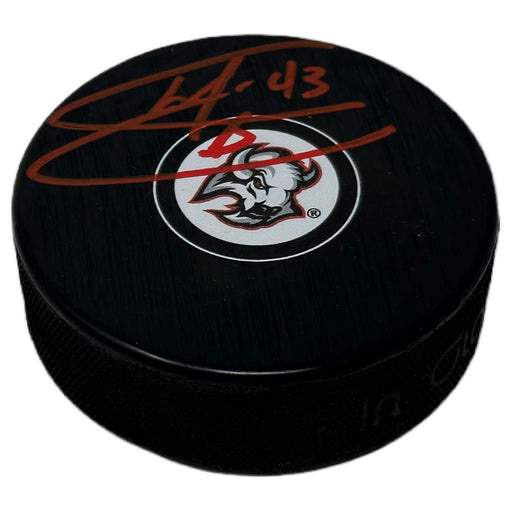 Martin Biron Signed Buffalo Sabres Goathead Logo Hockey Puck Signed Hockey Pucks TSE Buffalo 