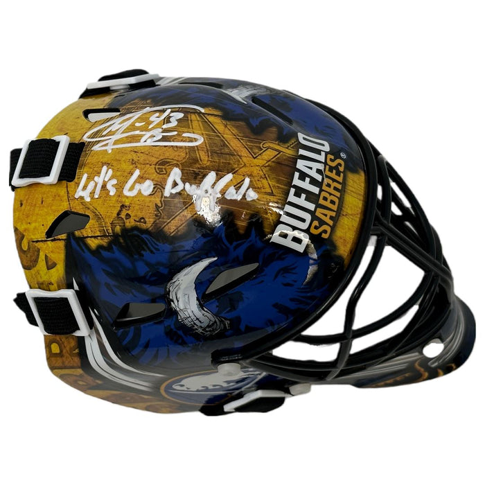 Martin Biron Signed Buffalo Sabres Mini Goalie Mask with "Lets Go Buffalo" Signed Hockey Mini Helmet TSE Buffalo 