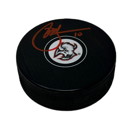 Brad May Signed Buffalo Sabres Goathead Logo Puck Signed Hockey Puck TSE Buffalo 