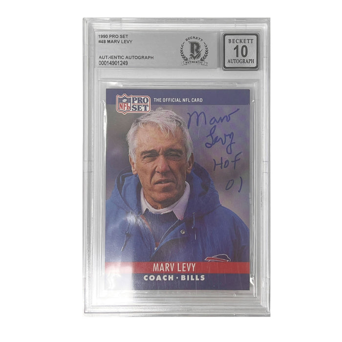 Marv Levy Buffalo Bills Signed 1990 Pro Set Player Slabbed Card Signed Cards TSE Buffalo 