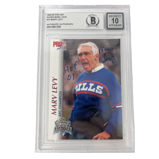 Marv Levy Buffalo Bills Signed 1992-93 Pro Set Super Bowl XXVII Player Slabbed Card - 10 Mint Signed Cards TSE Buffalo 