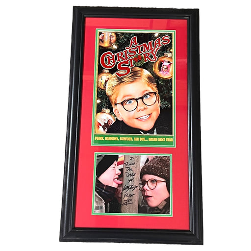 Scott Schwartz Signed Christmas Story 8x10 Photo with "I Triple Dog Dare Ya" with 11x17 Movie Poster- Professionally Framed Signed Photos TSE Framed 