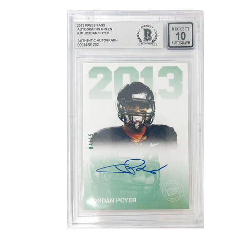 Jordan Poyer Signed 2013 Press Pass Autograph Green Player Slabbed Card - 10 Mint Signed Cards TSE Buffalo 