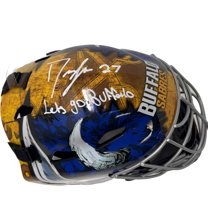 Devon Levi Signed Buffalo Sabres Full Size Goalie Mask with "Let's Go Buffalo" Signed Hockey Mini Helmet TSE Buffalo 