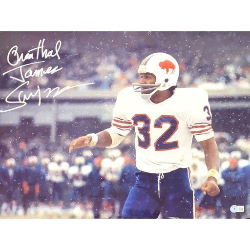 Orenthal James Simpson Signed Buffalo Bills White Jersey in snow 16X20 Photo Signed Photos TSE Buffalo 